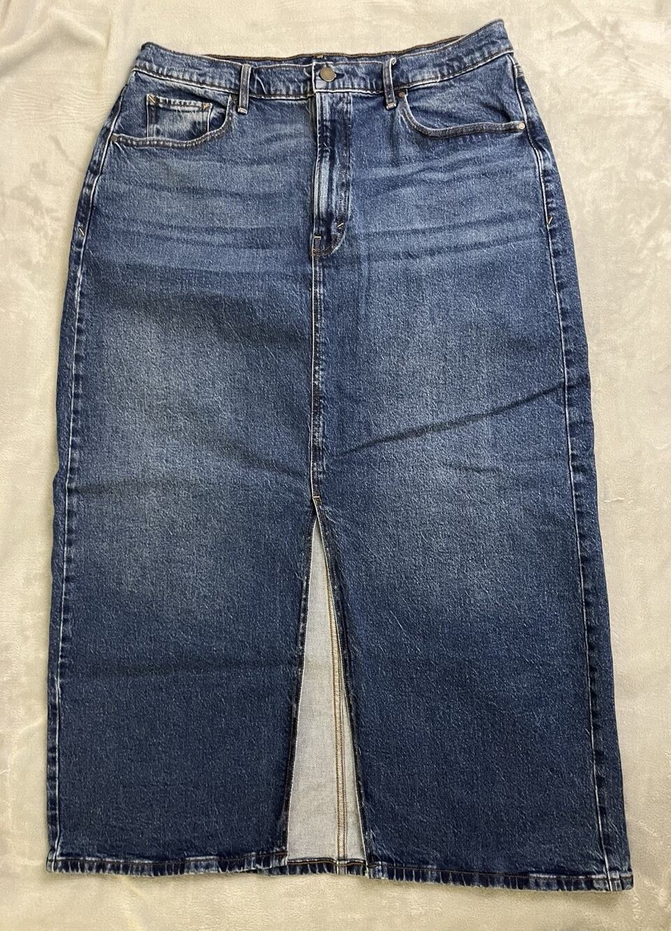 a.n.a High Rise Blue Denim Skirt Sz 16 Maxi Knee Length Front Slit Jean Cowgirl